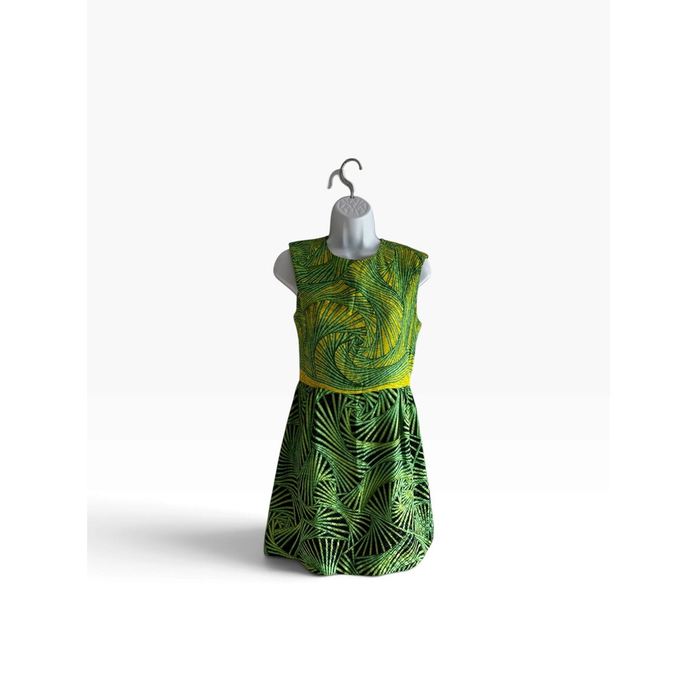 Peter Pilotto Dress 6 Green Yellow Silk Geometric Print Sleeveless Mini Luxury